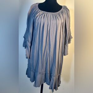 ELAN Women’s Grey Gauze Chemise Flounced Sleeves Renaissance Shift Dress Size OS